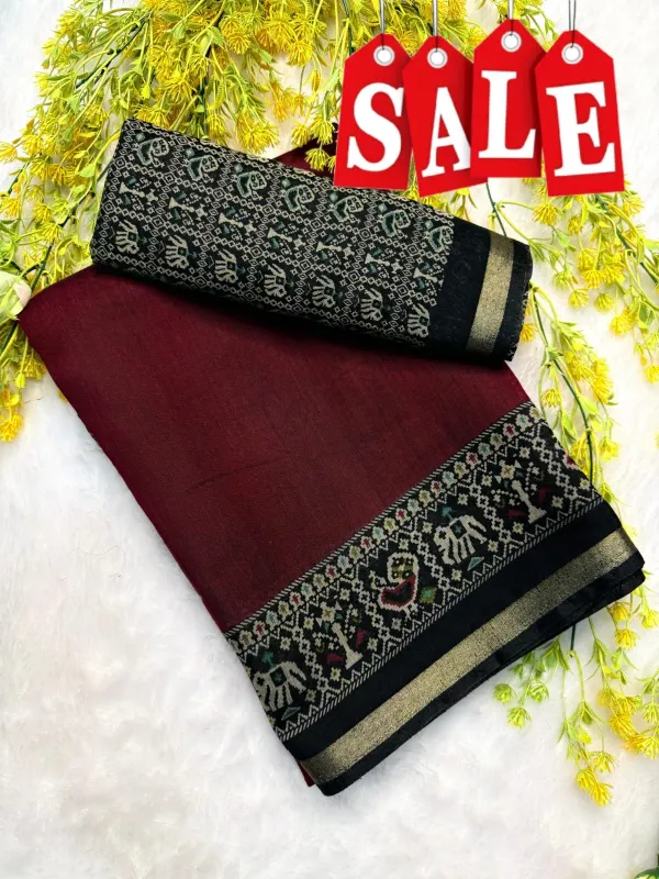 Traditional_Patola_Border_Saree_With_Plain_Body_Dola_Silk_Saree_-_Red_|_With_Blouse_Piece