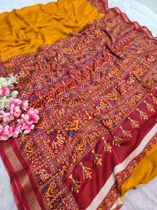 Traditional_Patola_Border_Saree_With_Plain_Body_Dola_Silk_Saree_Yellow_|_With_Blouse_Piece