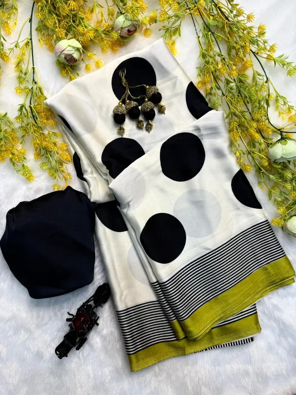 White_Ajrakh_Modal_Silk_Saree_With_Ball_Motif_Soft_And_Elegant_Ethnic_Wear_|_With_Blouse_Piece