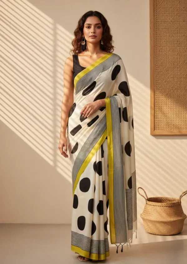 White_Ajrakh_Modal_Silk_Saree_With_Ball_Motif_Soft_And_Elegant_Ethnic_Wear_|_With_Blouse_Piece