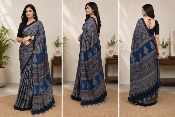 Panchvalli_Saree_New_Blue_Ajrakh_Modal_Silk_Saree_|_With_Blouse_Piece