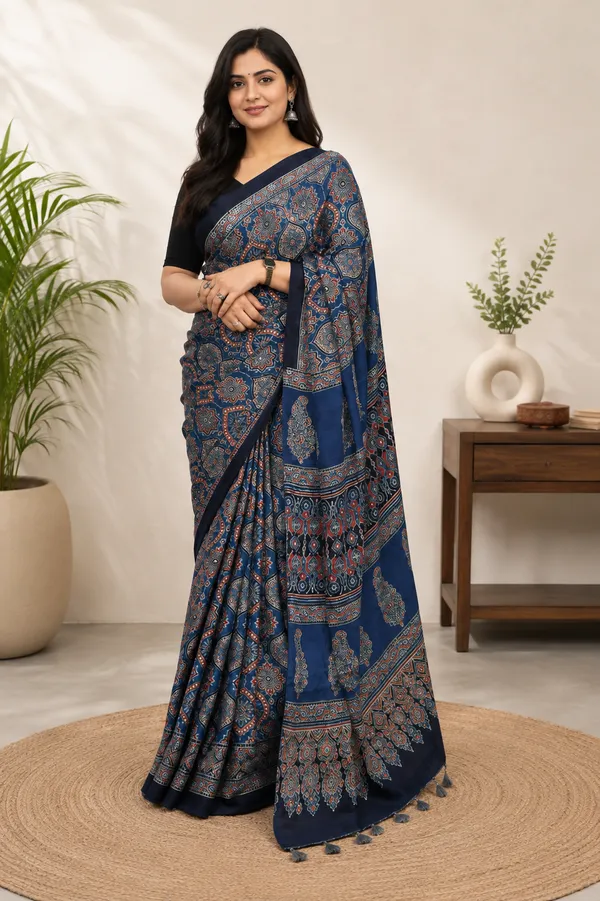 Panchvalli_Saree_New_Blue_Ajrakh_Modal_Silk_Saree_|_With_Blouse_Piece
