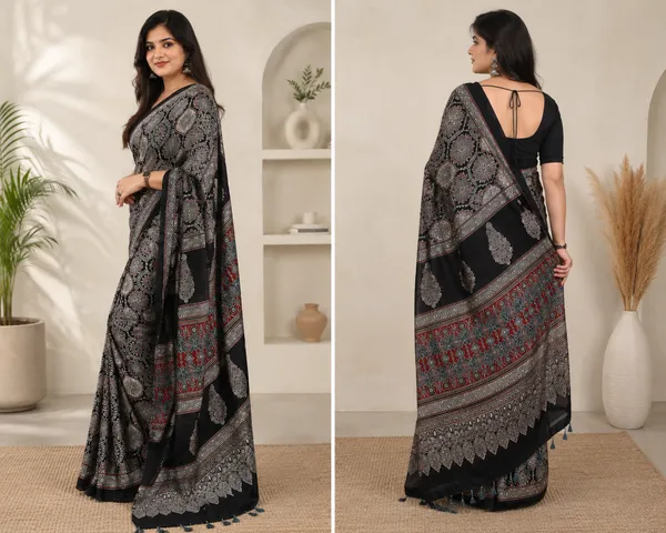 Panchvalli_Saree_Black_Ajrakh_Modal_Silk_Saree_|_With_Blouse_Piece