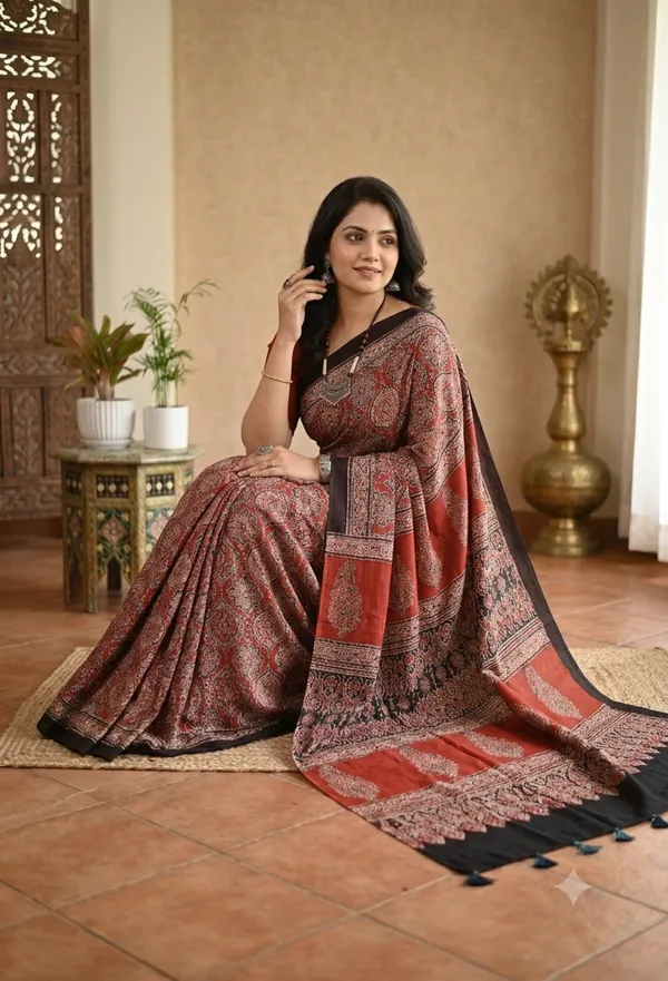 Panchvalli_Saree_New_Red_Ajrakh_Modal_Silk_Saree_|_With_Blouse_Piece