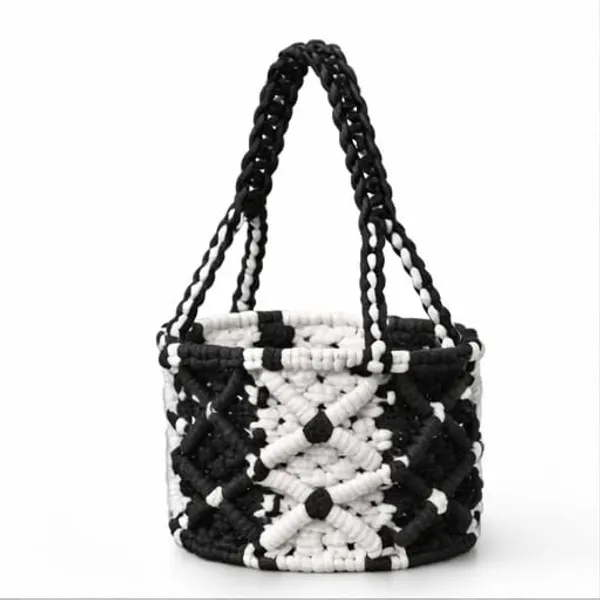Black_And_White_Macrame_Basket_Home_Decor_/_Storage_Basket