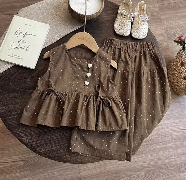 Brown_Polka_Dot_Ruffle_Top_&_Wide-Leg_Pants_Set