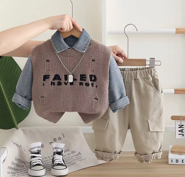 Layered_Denim_Shirt_&_Distressed_Sweater_Vest_Set_with_Cargo_Pants