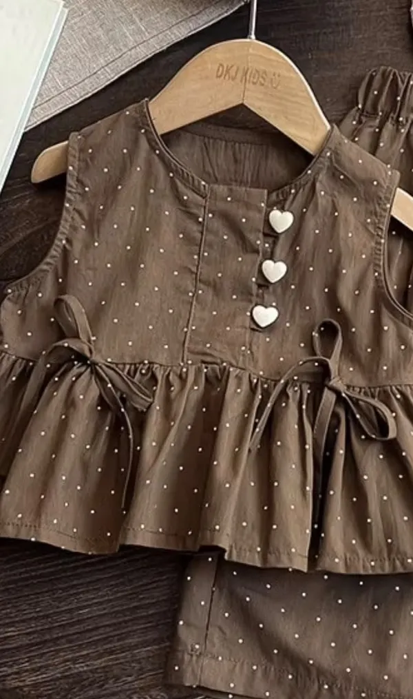 Brown_Polka_Dot_Ruffle_Top_&_Wide-Leg_Pants_Set