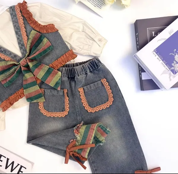 Denim_Vest_&_Tie_Blouse_Set_with_Embroidered_Pants