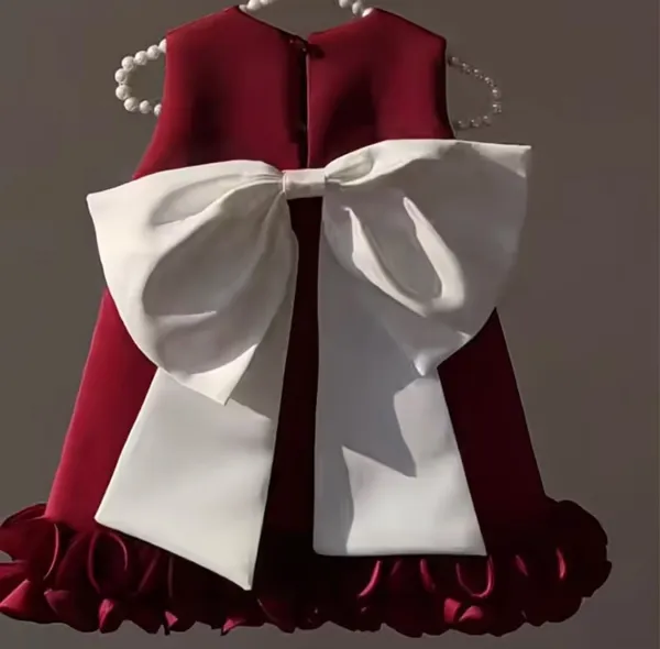 Burgundy_&_White_Bow_Ruffle_Dress_for_Girls