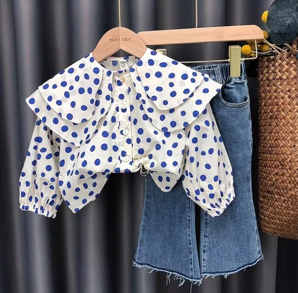 Polka_Dot_Blouse_&_Denim_Flare_Jeans_Set