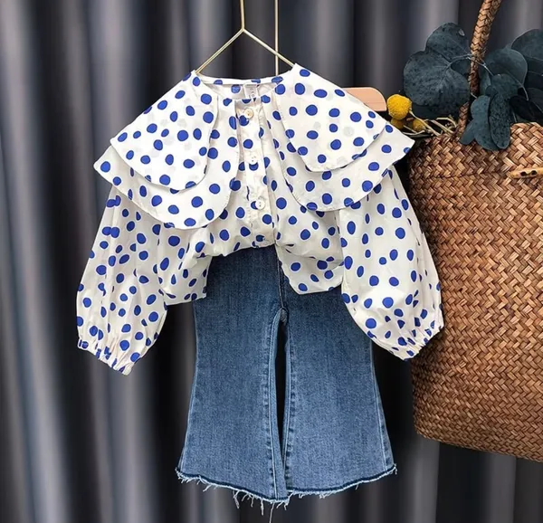 Polka_Dot_Blouse_&_Denim_Flare_Jeans_Set