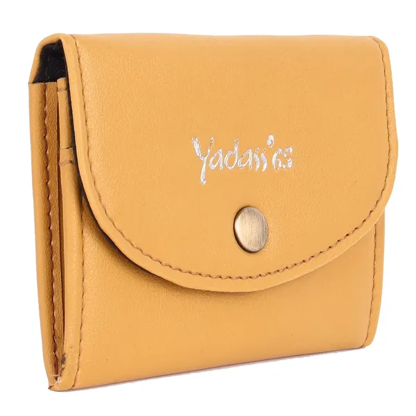 Yellow_Faux_Leather_Snap_Bi-Fold_Mini_Wallet_For_Women