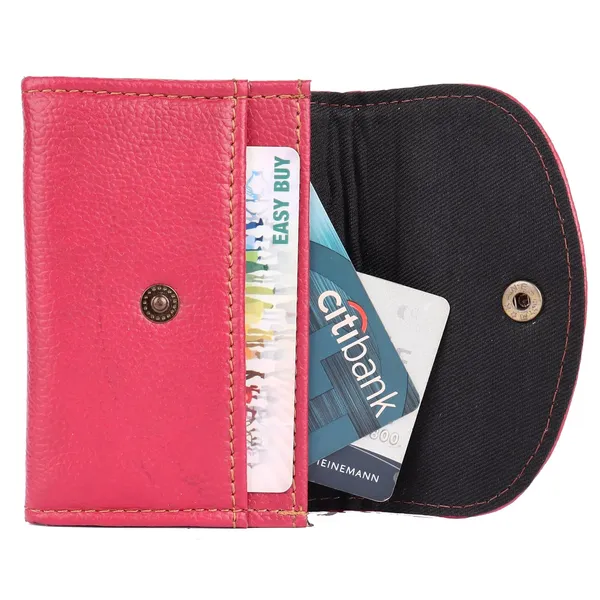 Pink_Faux_Leather_Snap_Bi-Fold_Mini_Wallet_For_Women