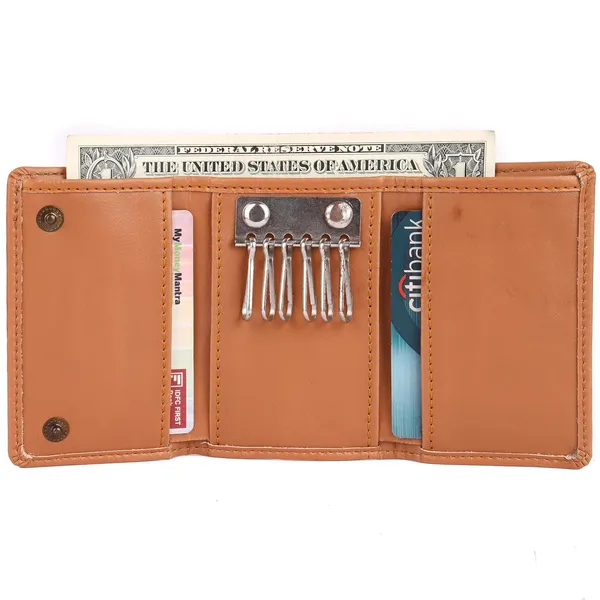 Tan_Faux_Leather_Zipper_Key_Pouch_For_Unisex