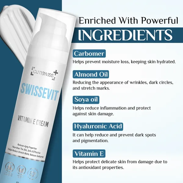 Swissevit_Vitamin_E_Cream_|_With_Goodness_Of_Almond_Oil,_Soya_Oil,_Hyaluronic_Acid,_Ethyl_Ascorbic_Acid,_Allantoin,_&_Vitamin_E_|_Comprehensive_Skin_Nourishment,_Hydration,_And_Repair_For_Soft,_Smooth,_And_Radiant_Skin_|_Rejuvenate_Skin_|_50Gm