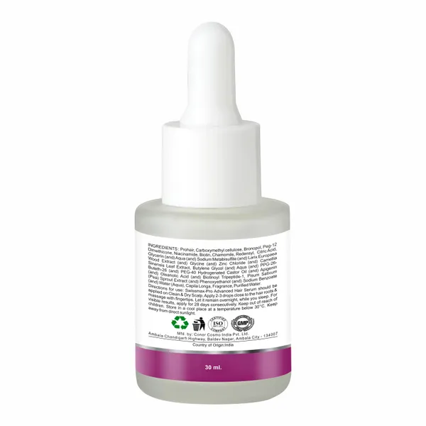 Swissmax-Pro_Advanced_Hair_Serum_|_Enriched_With_Niacinamide,_Biotin,_Chamomile,_Glycerin,_Redensyl,_Larix_Europaea_Wood_Extract,_Camellia_Sinensis_Leaf_Extract,_Apigenin,_Oleanolic_Acid,_Pisum_Sativum_Sprout_Extract_&_Capila_Longa_|_Calm,_Irritation_And_Inflammation_Free_Scalp_|_Targets_Hair_Thinning_&_Hair_Loss_|_30Ml