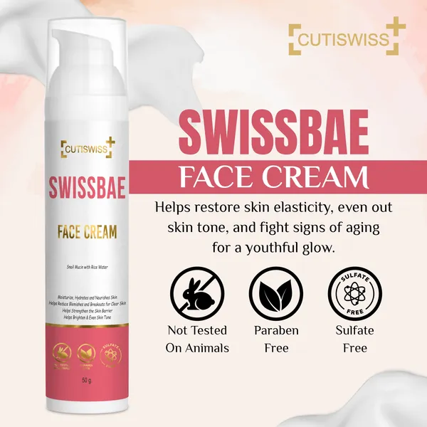 Swissbae_Face_Cream_|_Premium_Korean_Skincare_Product_That_Combines_Snail_Mucin,_Rice_Water,_Niacinamide,_Hyaluronic_Acid,_Ceramide,_Shea_Butter_&_Peptides_|_Rejuvenate,_Hydrate_&_Repair_Skin_|_Helps_Reduce_Signs_Of_Aging,_Improve_Skin_Texture_&_Brighten_Complexion_|_For_Smoother,_More_Youthful,_Soothing_&_Moist_Skin_|_50Gm