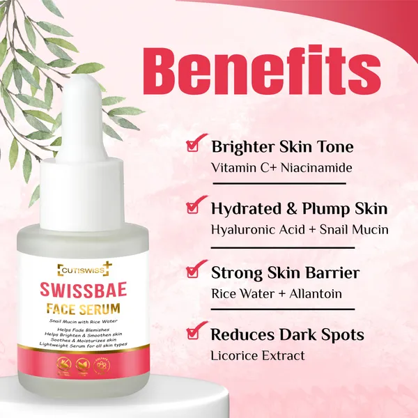 Swissbae_Face_Serum_|_Premium_Korean_Skincare_Product_That_Combines_The_Potent_Power_Of_Snail_Mucin,_Rice_Water,_Niacinamide,_Hyaluronic_Acid,_Licorice_Root_Extract_And_Allantoin_|_Offers_Highly_Effective_Solution_For_Rejuvenating,_Hydrating,_&_Brightening_Skin_|_Helps_Reduce_Fine_Lines,_Uneven_Skin_Tone_&_Improve_Skin_Texture_|_Helps_Combat_Aging,_Hyperpigmentation_&_Dryness_|_30Ml