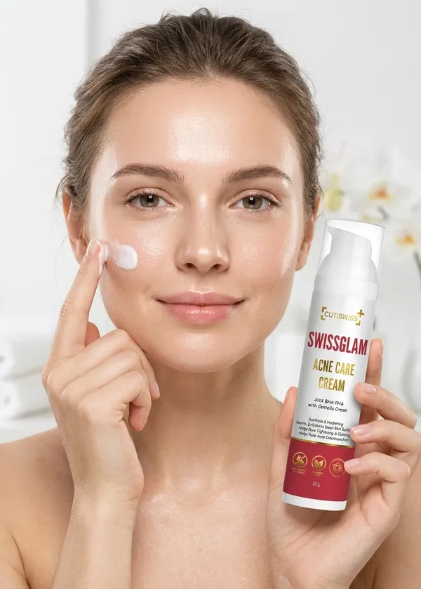 Swissglam_Acne_Care_Cream_|_AHA_BHA_PHA_|_Targets_Acne_Clogged_Pores,_Excess_Sebum,_Bacteria_&_Inflammation_|_Promotes_Skin_Renewal,_Reducing_Pigmentation_&_Restoring_Skin_Health_|_Perfect_Combination_Of_Lactic_Acid,_Niacinamide,_Glycolic_Acid,_Mandelic_Acid,_Centella_Asiatica_Extract,_Glutathione,_Kojic_Acid,_Vitamin_A,_Vitamin_C,_Vitamin_E,_Salicylic_Acid_&_Willow_Bark_Extract_|_50Gm