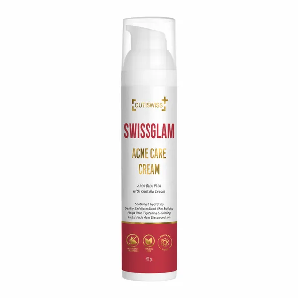 Swissglam_Acne_Care_Cream_|_AHA_BHA_PHA_|_Targets_Acne_Clogged_Pores,_Excess_Sebum,_Bacteria_&_Inflammation_|_Promotes_Skin_Renewal,_Reducing_Pigmentation_&_Restoring_Skin_Health_|_Perfect_Combination_Of_Lactic_Acid,_Niacinamide,_Glycolic_Acid,_Mandelic_Acid,_Centella_Asiatica_Extract,_Glutathione,_Kojic_Acid,_Vitamin_A,_Vitamin_C,_Vitamin_E,_Salicylic_Acid_&_Willow_Bark_Extract_|_50Gm