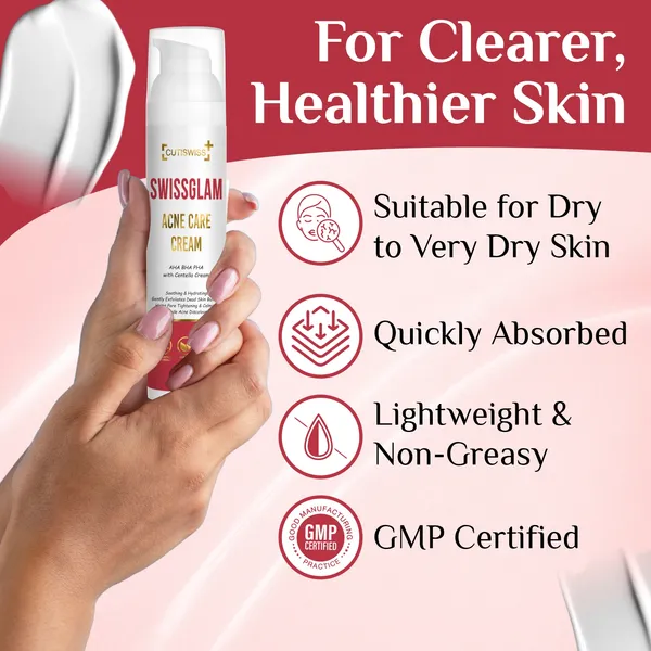 Swissglam_Acne_Care_Cream_|_AHA_BHA_PHA_|_Targets_Acne_Clogged_Pores,_Excess_Sebum,_Bacteria_&_Inflammation_|_Promotes_Skin_Renewal,_Reducing_Pigmentation_&_Restoring_Skin_Health_|_Perfect_Combination_Of_Lactic_Acid,_Niacinamide,_Glycolic_Acid,_Mandelic_Acid,_Centella_Asiatica_Extract,_Glutathione,_Kojic_Acid,_Vitamin_A,_Vitamin_C,_Vitamin_E,_Salicylic_Acid_&_Willow_Bark_Extract_|_50Gm