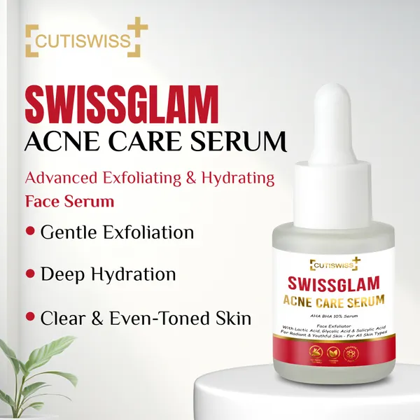 Swissglam_Acne_Care_Serum_|_Aha_Bha_10%_Serum_|_Highly_Effective_Acne_Treatment_Serum_Containing_A_Blend_Of_Aha_(Glycolic_Acid,_Mandelic_Acid,_Lactic_Acid),_Bha_(Salicylic_Acid),_And_Niacinamide_|_Designed_To_Target_Acne,_Reduce_Scarring_&_Brighten_Skin_Tone_|_Exfoliates,_Unclogs_Pores,_Controls_Oil_&_Hydrates_Skin_|_For_Smooth,_Clear_&_Glowing_Skin_|_Suitable_For_Acne-Prone_Skin_|_30Ml