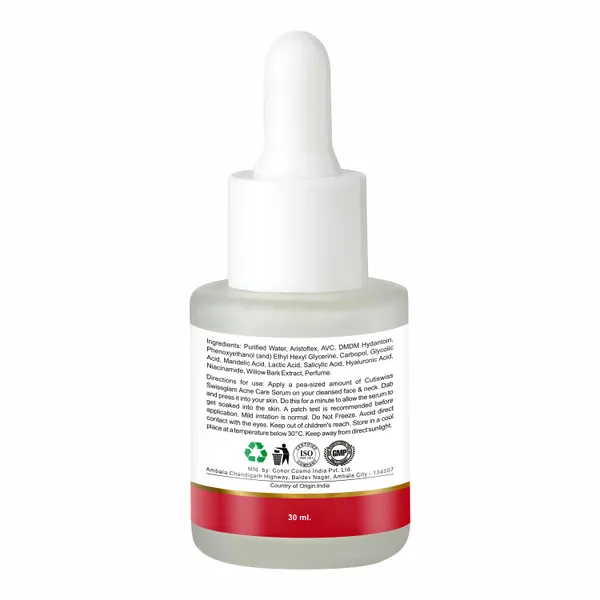 Swissglam_Acne_Care_Serum_|_Aha_Bha_10%_Serum_|_Highly_Effective_Acne_Treatment_Serum_Containing_A_Blend_Of_Aha_(Glycolic_Acid,_Mandelic_Acid,_Lactic_Acid),_Bha_(Salicylic_Acid),_And_Niacinamide_|_Designed_To_Target_Acne,_Reduce_Scarring_&_Brighten_Skin_Tone_|_Exfoliates,_Unclogs_Pores,_Controls_Oil_&_Hydrates_Skin_|_For_Smooth,_Clear_&_Glowing_Skin_|_Suitable_For_Acne-Prone_Skin_|_30Ml