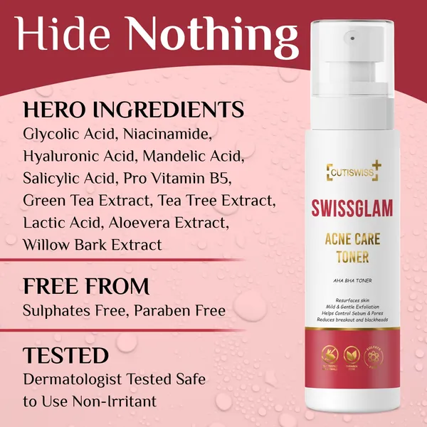 Swissglam_Acne_Care_Toner_|_An_Advanced_Exfoliating_Toner_|_Powerful_Blend_Of_Aha_(Glycolic,_Mandelic,_Lactic_Acid),_Bha_(Salicylic_Acid)_&_Niacinamide,_With_Hyaluronic_Acid_&_Aloe_Vera_Extract_And_Green_Tea_Extract_|_Helps_Treat_&_Prevent_Acne,_Refine_Pores,_Reduce_Hyperpigmentation_&_Hydrates_Skin_|_100Ml