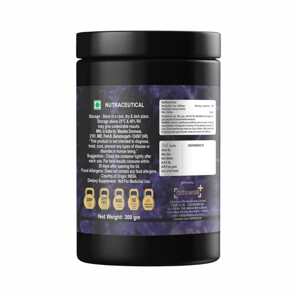 Swissprot_Beta_Alanine_Powder_|_Unflavoured_|_Amino_Acid_Supplement_For_Stamina_&_Workout_Performance_|_Supports_Endurance,_Performance_&_Muscle_Recovery_|_High_Purity_Formula_|_Pre_Workout_Support_&_Men_|_300_G