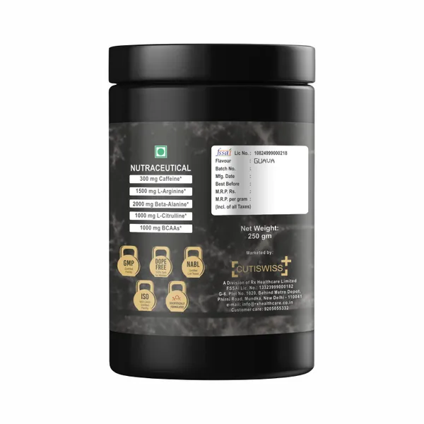 Swissprot_Pre_Workout_Powder_|_Guava_Flavour_|_Enhances_Energy,_Endurance_&_Training_Performance_|_Supports_Focus,_Strength,_Stamina_&_Workout_Performance_|_Fitness_&_Gym_Supplement_For_Men_|_250G