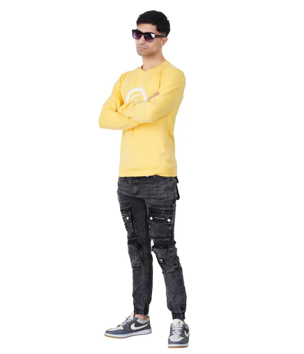 White_Circle_Printed_Lemon_Yellow_Sweatshirt