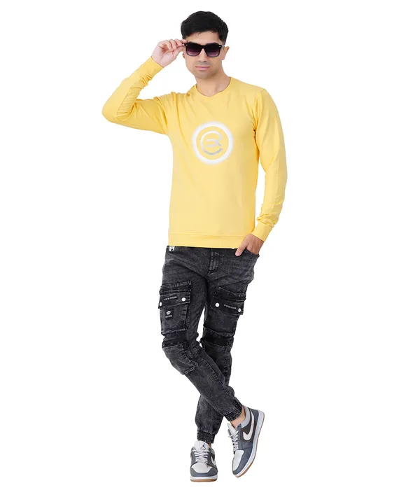 White_Circle_Printed_Lemon_Yellow_Sweatshirt
