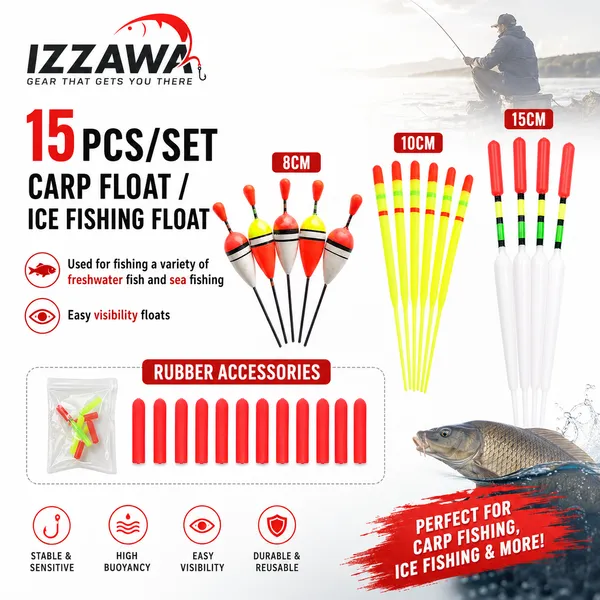 IZZAWA_15pcs/set_Carp_Float_/_Ice_Fishing_Float_with_Accessories_Rubber