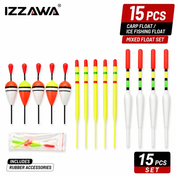IZZAWA_15pcs/set_Carp_Float_/_Ice_Fishing_Float_with_Accessories_Rubber