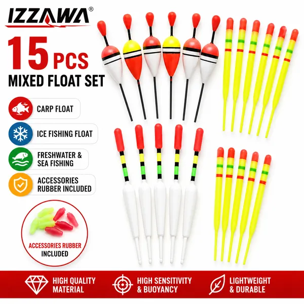IZZAWA_15pcs/set_Carp_Float_/_Ice_Fishing_Float_with_Accessories_Rubber