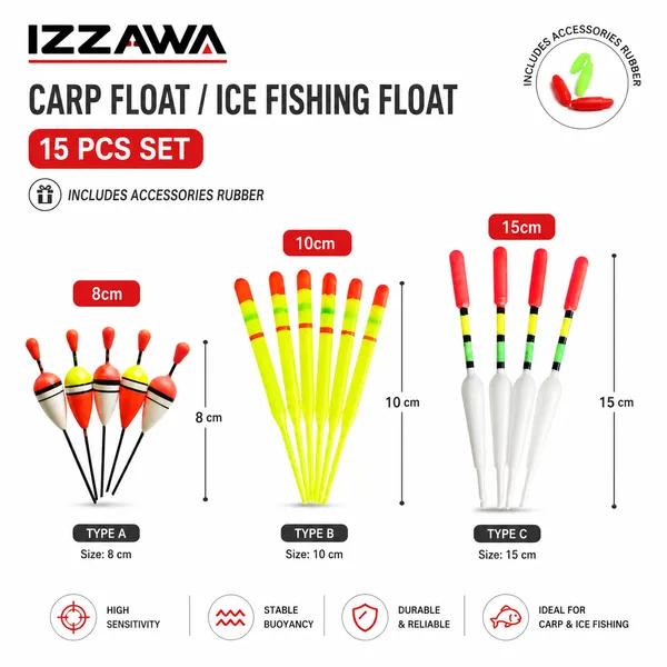 IZZAWA_15pcs/set_Carp_Float_/_Ice_Fishing_Float_with_Accessories_Rubber