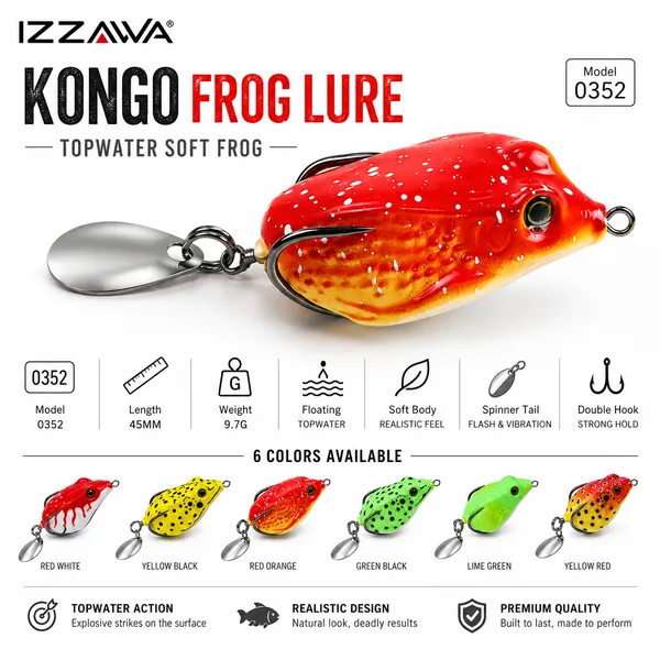 IZZAWA_Kongo_Frog_Lure_45mm_9.7g_-_Red_Yellow_Spot_|_Pack_of_1