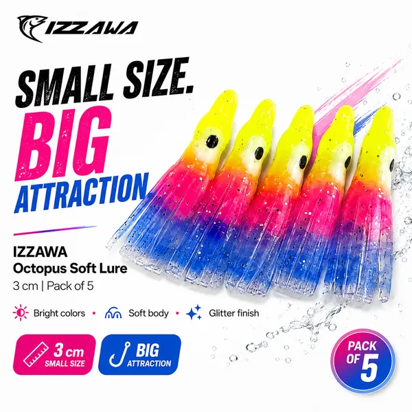 Izzawa_Octopus_Soft_Lure_3cm_-_Yellow_Pink_Blue_-_Pack_of_5
