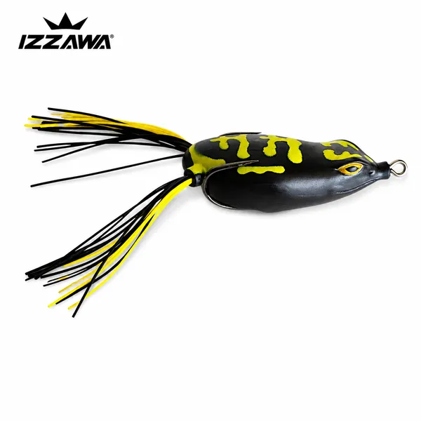 IZZAWA_Super_Frog_Black_with_Yellow_Lines_Frog_Lure_15g_|_Pack_of_1