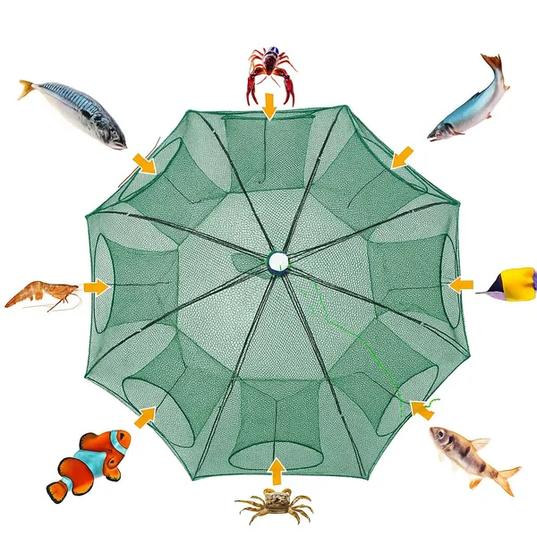 buy fishing net in india IZAWA Foldable Umbrella Net Crab, Shrimp & Fish Trap – 8 Hole Fishing Trap  for River & Pond Fishing in India