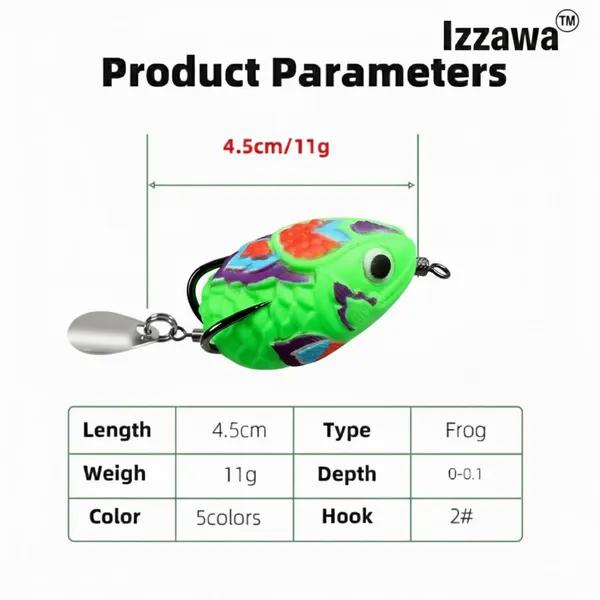IZZAWA_Handmade_Soft_Frog_Lure_Green_4.5cm_11g_–_Snakehead_Murrel