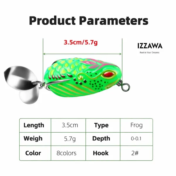 IZZAWA_Thai_Fly_Frog_3.5cm_5.7g_Green_–_Snakehead_Murrel_Light_Tackle