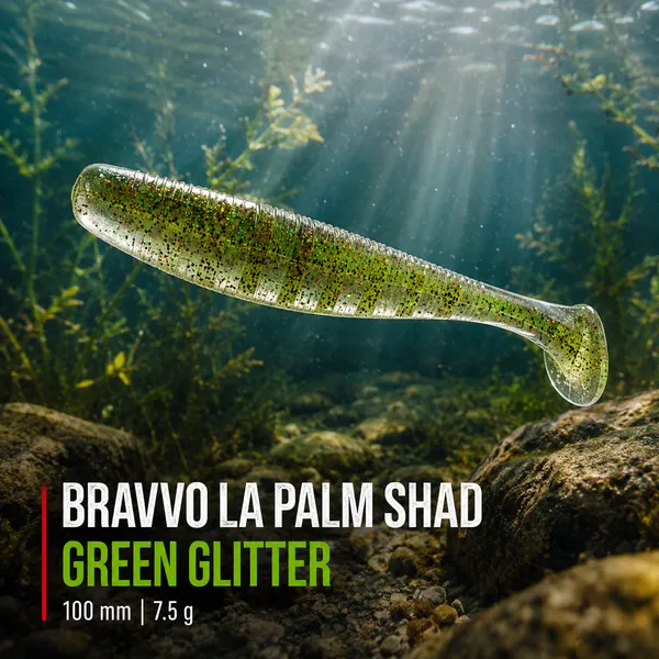 Bravvo_LA_Palm_Shad_100mm_7.5g_-_Green_Glitter_-_Single_Piece