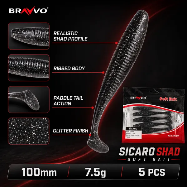 Bravvo_Sicaro_Shad_100mm_7.5g_-_Black_Silver_Glitter_-_Single_Piece