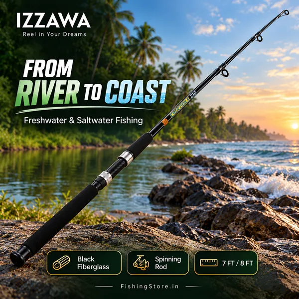 IZZAWA_Crocodile_Black_Spinning_Rod_8ft_–_Fiberglass_for_Freshwater_&_Saltwater