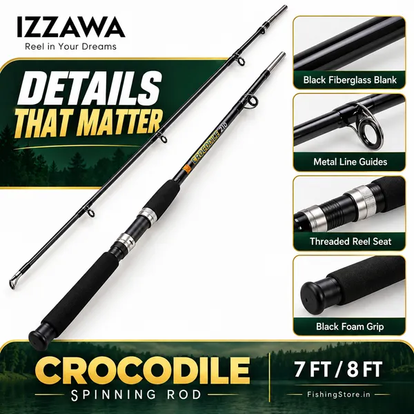 IZZAWA_Crocodile_Black_Spinning_Rod_8ft_–_Fiberglass_for_Freshwater_&_Saltwater