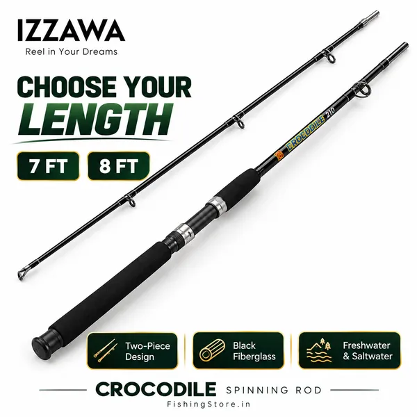 IZZAWA_Crocodile_Black_Spinning_Rod_8ft_–_Fiberglass_for_Freshwater_&_Saltwater