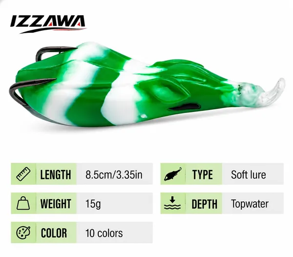 Izzawa_Handmade_(Pack_of_1_Any_Colour)_Soft_Dushman_Duckline_Frog_Lure–_8.5cm_/_15g,_Soft_Rubber,_Double_Hooks_for_Snakehead,_Carp,_Bass_Fishes_etc