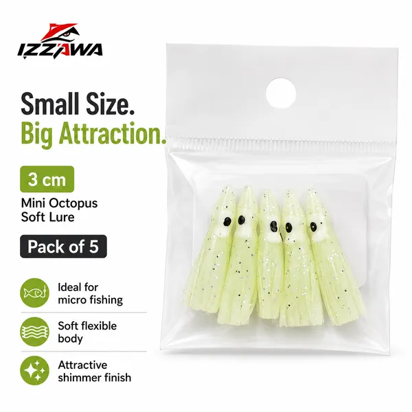 Izzawa_Octopus_Soft_Lure_3cm_-_Glow_White_-_Pack_of_5